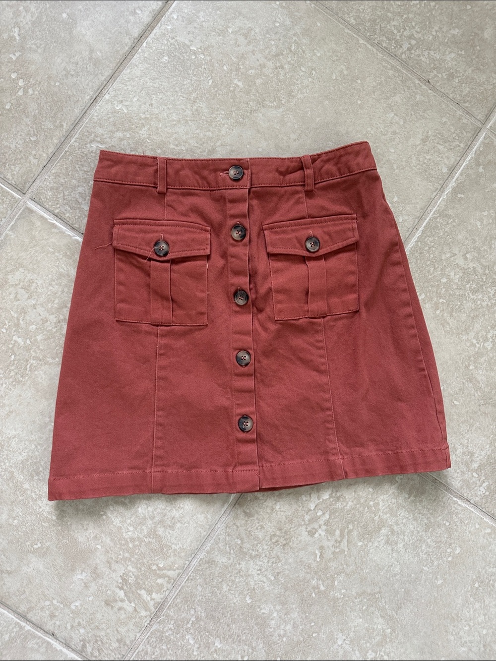 mine Rust Button-Front Mini Skirt with Flap Pockets